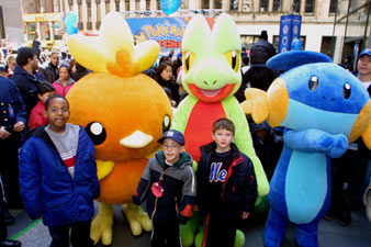 POKEMON FANS ROCK ROCKEFELLER CENTER More than 4,000 kids and their parents cheered and whooped it up as three new Pokemon characters made their first-ever appearances in the U.S. to celebrate the highly-anticipated North American launch of Nintendo's Pokemon(R) Ruby and Pokemon(R) Sapphire video games for Game Boy(R) Advance. (PRNewsFoto)[AL] NEW YORK, NY USA 03/17/2003