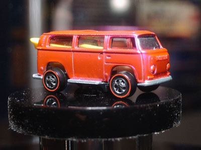 The 1969 Volkswagen Beach Bomb Rearloader prototype, the world's most valuable Hot Wheels car, sold at auction for $72,000 (production version originally sold for $.69), will be featured at the first-ever permanent Hot Wheels exhibit, the Hot Wheels Hall of Fame, opening at the Petersen Automotive Museum in Los Angeles on April 24, 2003.
