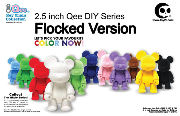 flocked qee bear action figures