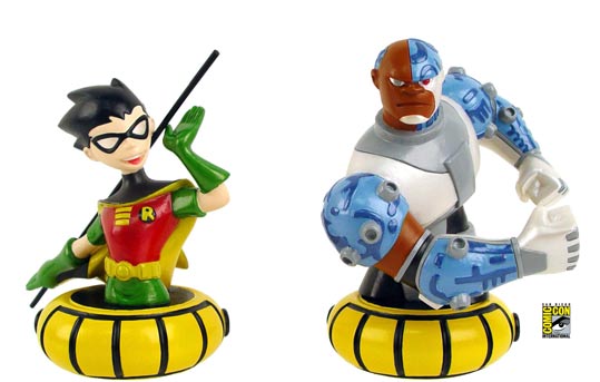 robin and cyborg paperweights